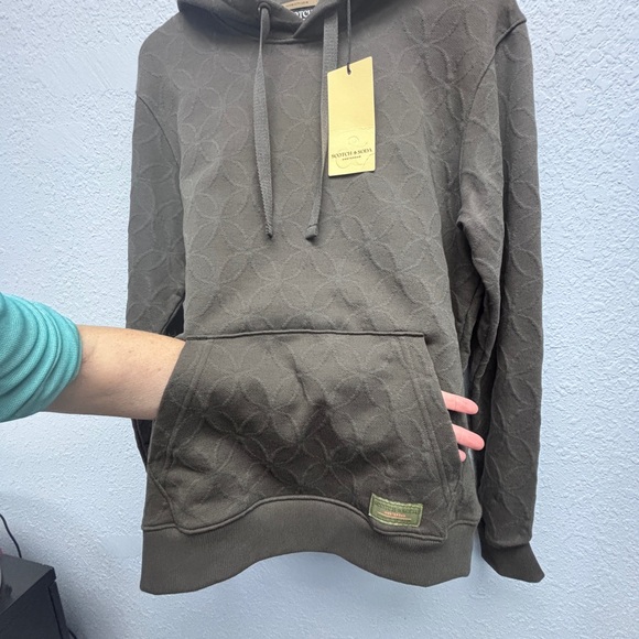 NWT Scotch & Soda Men’s Sz Med Dark Brown Jacquard Terry Relaxed Fit Hoodie - Picture 8 of 16